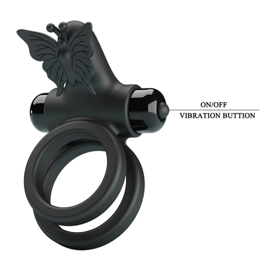 PRETTY LOVE - DOPPIO ANELLO VIBRANTE CON STIMOLATORE NERO